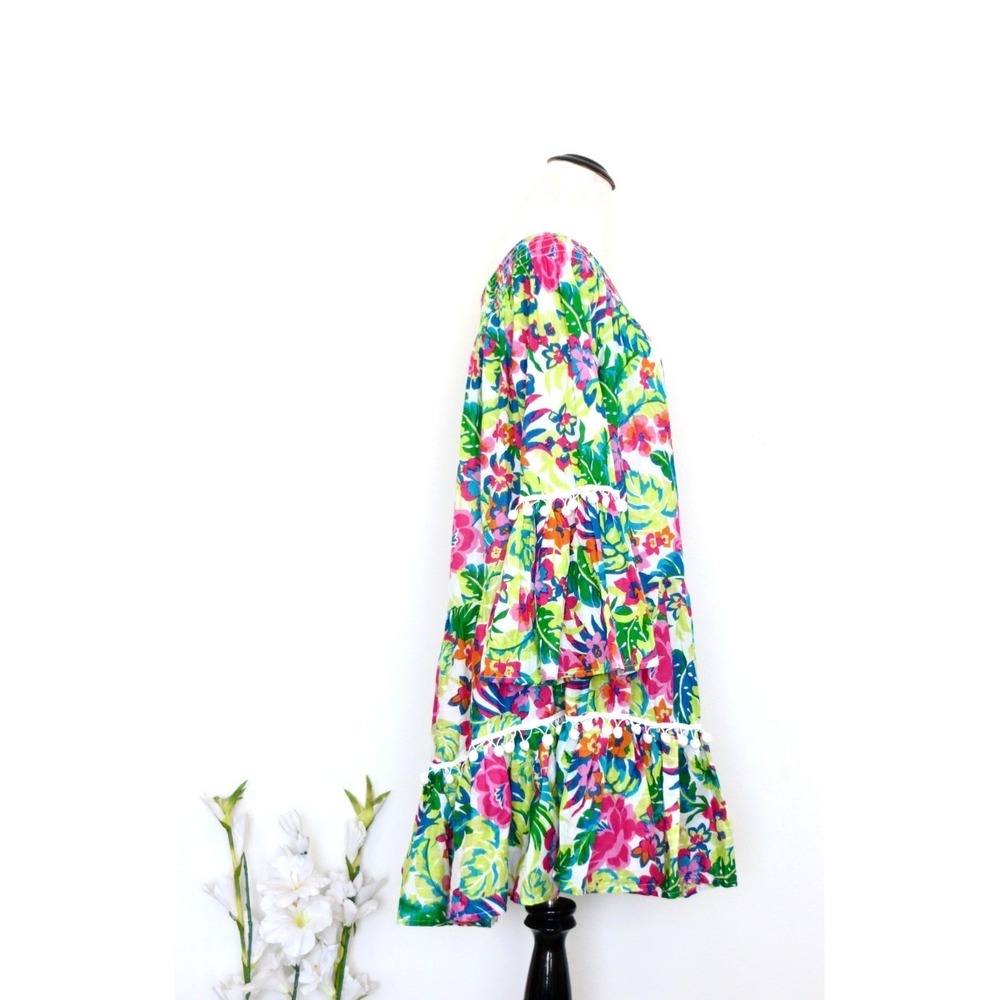 NEW! True Destinations Tropical Off Shoulder Dress Pom Pom SZ XL - Picture 7 of 10
